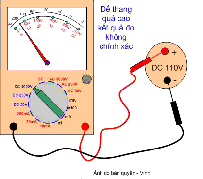 Dùng đồng hồ vạn năng đo điện áp một chiều DC