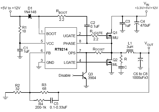 Dạng có cuộn dây và tụ lọc như ở mạch Vrm (IC RT9214)